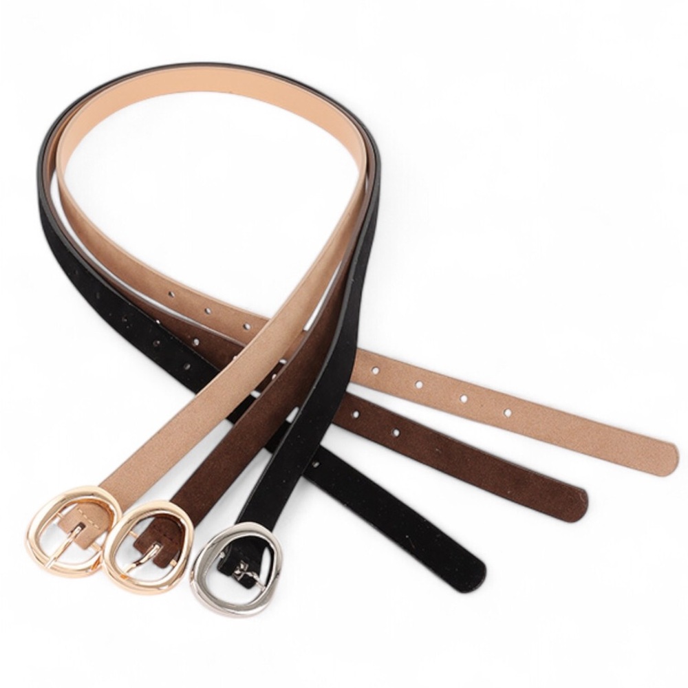 3 PC Vegan Suede Skinny Statement Belt Set - Black, Brown, Tan - Picture 2 of 3